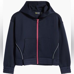 Zella Girl Kids Dark Blue Zip-Up Reflective Hoodie with Bright Pink Zipper